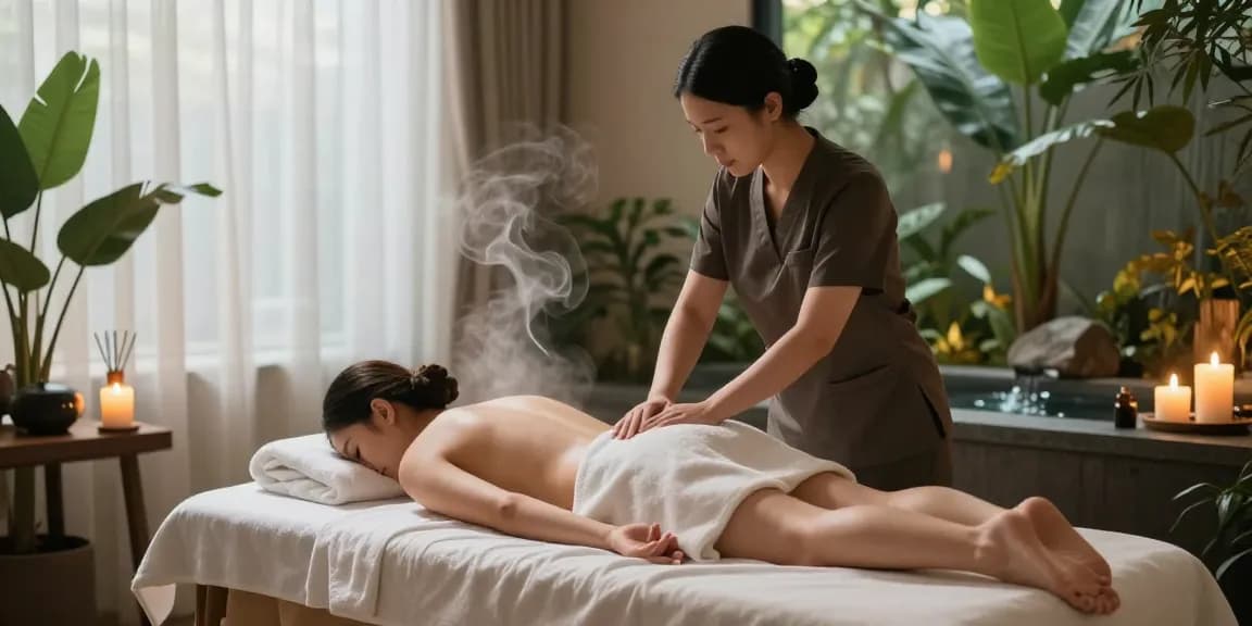 Relaxing 출장마사지 session in a serene spa environment.